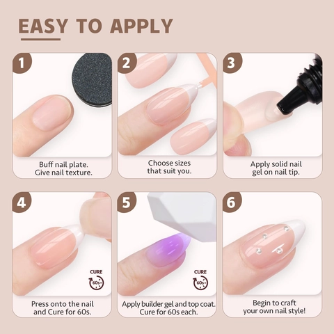 Franse Press On Nagels Soft Gel Soak Off Systeem Vooraf Aangebrachte Base Coat En Primer Natuurlijke Pasvorm Voor Vrouwen