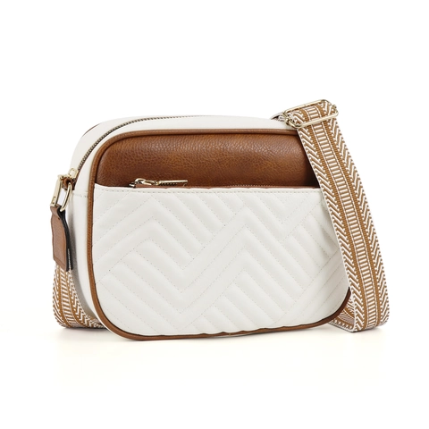 Women Vintage Quilted PU Leather Crossbody Bag Color Block Pattern Small Square Camera Bag With Adjustable Wide Strap