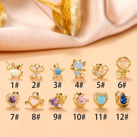Pendientes De Cartílago Acero Inoxidable Cobre Circonita Corazón Estrella Luna Piercing Helix Para Mujeres