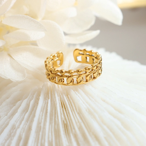 Französischer Minimalistischer Titanstahl Verriegelt Kette Ring Für Damen Gold Silber Galvanisiert Doppelschicht Offen Verstellbar Fingerring Schmuck