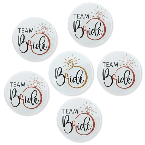 Wedding Badge Bride Team Bride Button Tinplate Brooch Glitter Diamond Ring Bachelorette Party Bridal Shower Accessory