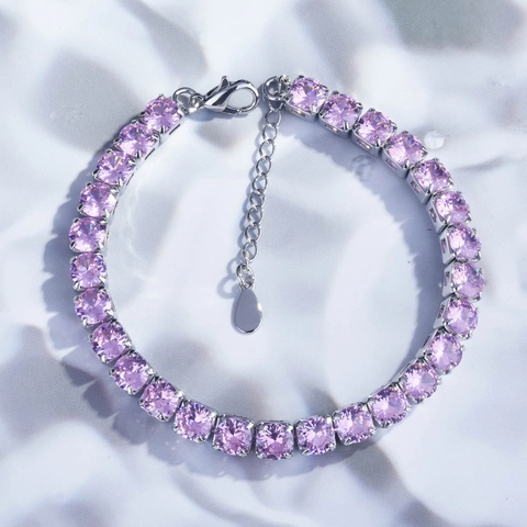 Bracciale Tennis In Zircone Rosa Per Donna Elegante Catena A Griffe Taglio Tondo Gioielli In Rame Con Estensione Regolabile Stile Dolce