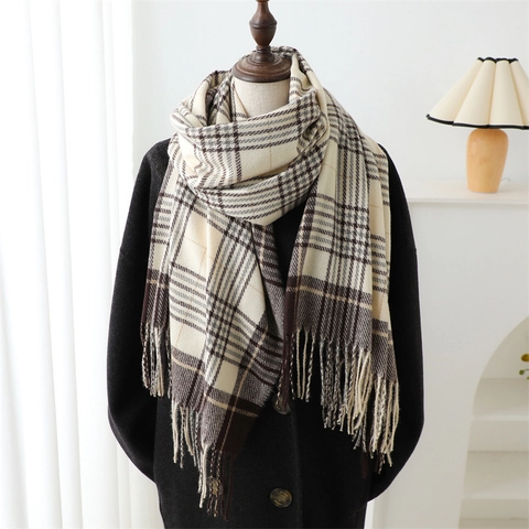 Sciarpa A Quadri Imitazione Cashmere Caldo Spesso Scialle Con Nappe Inverno Versatile Stile Coreano Donna Morbido