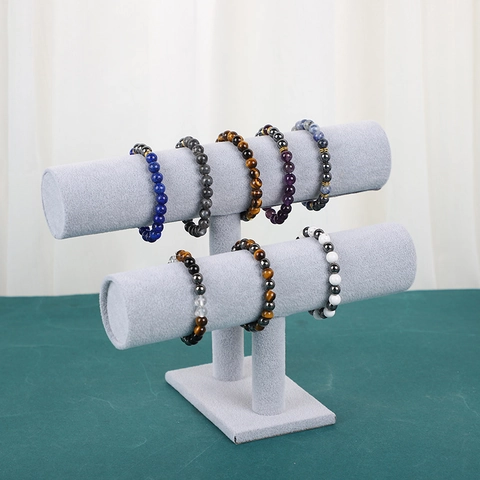 T-Bar Bracelet Display Stand Velvet Linen Jewelry Watch Organizer Tiered Rack For Retail Shop Home Storage