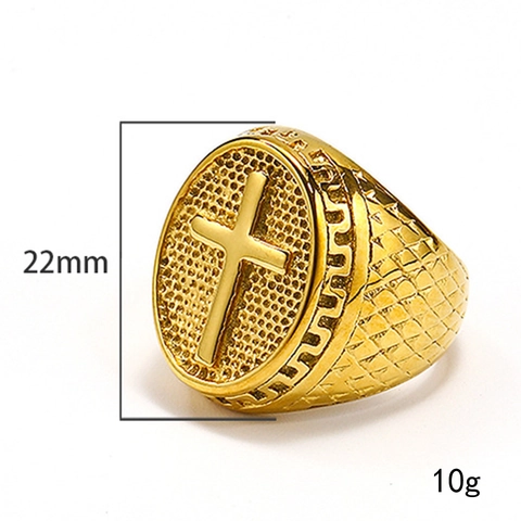 Retro Cross Ring Stainless Steel Punk Hip Hop Embossed Honeycomb Pattern Jewelry For Men