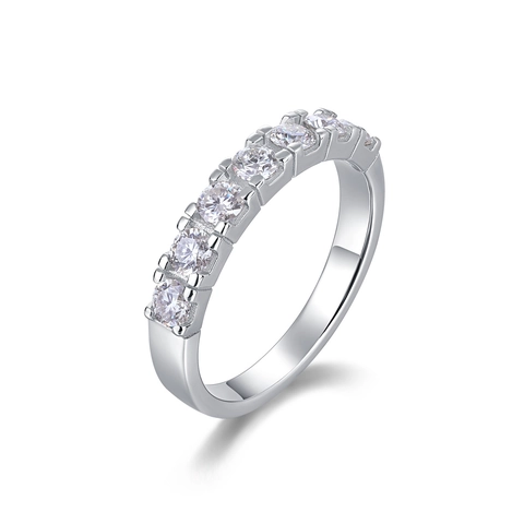 925 Sterling Zilveren Moissaniet Ring Ronde Slijpvorm Stenen Halve Eeuwigheid Rij Band Voor Vrouwen Mode Sieraden
