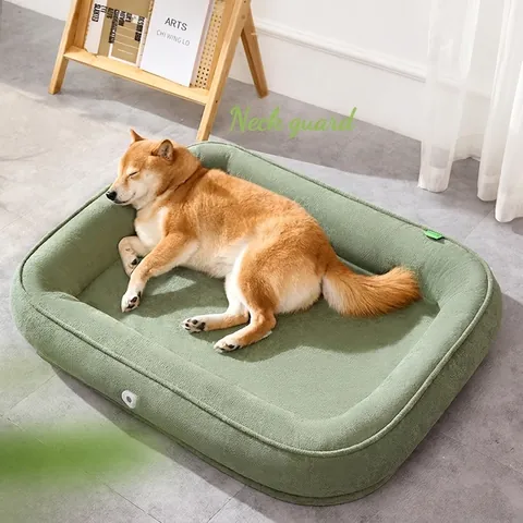 Pet Bed Dog Cat Cushion Thickened Splash-Proof Breathable Soft Plush Rectangle Washable Removable Cover Neck Support Pad