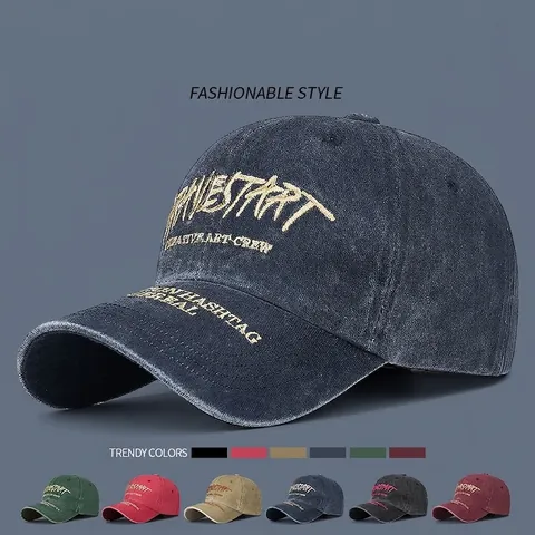 Casquette De Baseball En Coton Lavé Broderie Lettres Ajustable Vintage Délavé Unisexe Chapeau Soleil