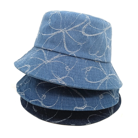 Cappello Alla Pescatora In Denim Vintage Con Stampa Fiori Farfalla Cotone Protezione Solare Retro Casual