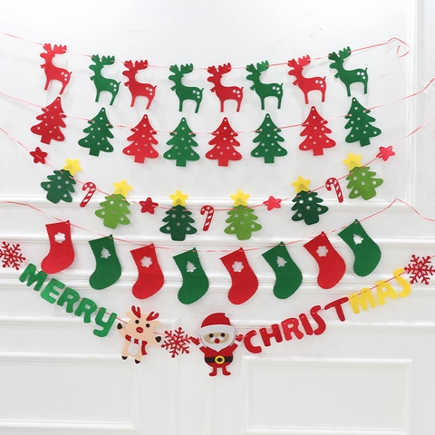 Weihnachtsbanner Girlande Vliesfilz Merry Christmas Buchstaben Weihnachtsmann Rentier Baum Hängende Partydekoration