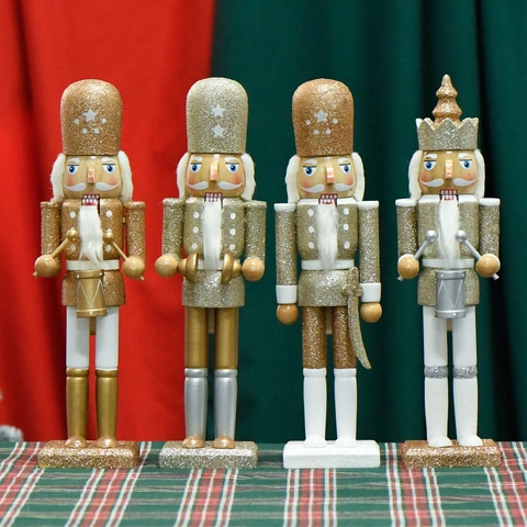 European Vintage Wooden Nutcracker Soldier King Figure Glittery Handcrafted Christmas Home Decor Festive Ornament Gift