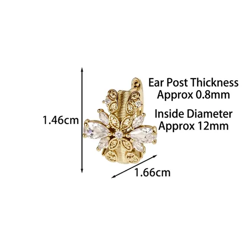 Vintage Flower Cubic Zirconia Ear Cuff Piercing Jewelry Copper Inlaid Hoop Earrings Women