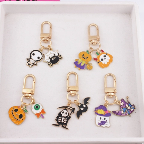 Portachiavi Halloween Cartone Animato Lega Zinco Smalto Zucca Fantasma Teschio Ciondolo Accessori Divertenti Regalo
