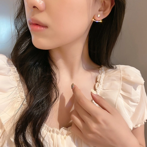 Alloy Zircon Geometric Arc Ear Jacket Earrings With 925 Sterling Silver Earring Post Simple Elegant Fashion For Women