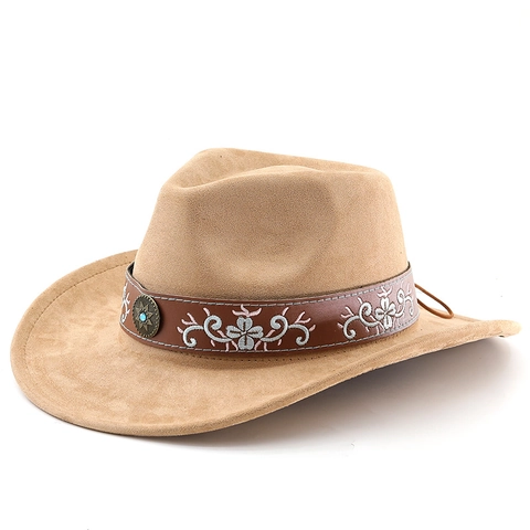 Cappello Da Cowboy Western Finta Pelle Scamosciata Fascia Pelle Ricamata Fibbia Turchese Tesa Larga Vintage Esterno Unisex