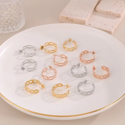 Holle Ketting Schakel Oorbellen Roestvrij Staal 18K Verguld Geometrisch C-Vorm Niche Ontwerp Voor Vrouwen