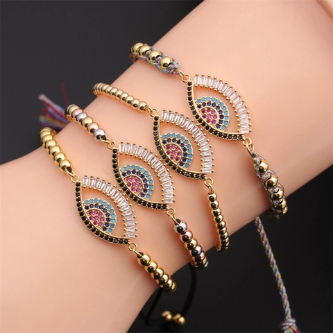 Evil Eye Armband Kupfer Zirkonia Verstellbar Handgefertigt Damen Mode Schmuck Glucksbringer Geschenk