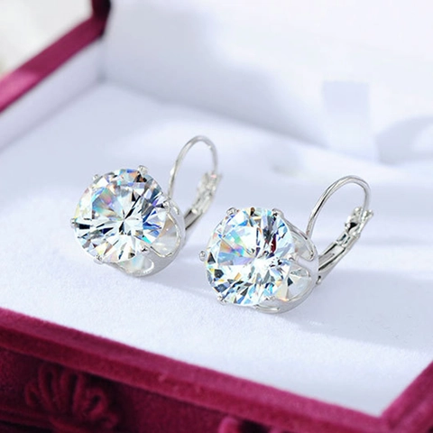 Elegant Leverback Drop Earrings Copper With Round Square Oval Zircon Crystal Geometric Fashion Jewelry For Women