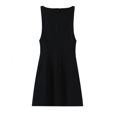 Vestito Mini Senza Maniche Poliestere Contrasto Fiocco Bianco Arredamento Cerniera Posteriore Linea A Elegante Sexy Donne