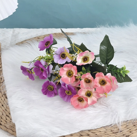 Artificial Cherry Blossom Flowers Bouquet Satin Fabric Floral Decor For Wedding Home Office Desktop Tabletop Decoration