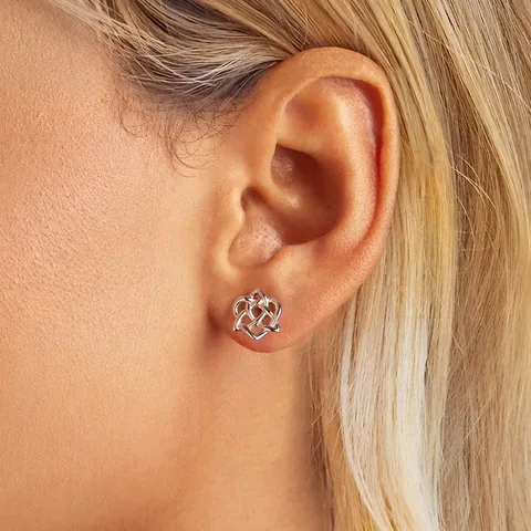 Orecchini a Bottone Cuore Nodo Celtico in Argento Sterling 925 Gioielli Celtici Geometrici Intrecciati Cavi per Donna Moda Regalo