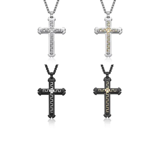 Collana Con Pendente A Croce In Acciaio Inossidabile Da Uomo Con Motivo Chiave Greca Design A Strati Gioielli Retro Hip Hop Punk