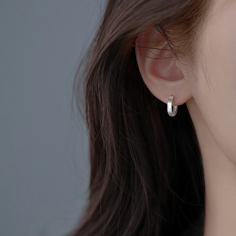 S999 Fine Silver Hoop Earrings Frosted Brushed Minimalist Ear Buckles For Women High End Style Jewelry