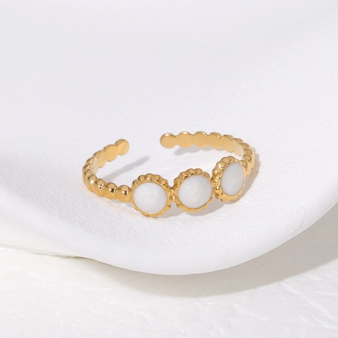 Anillo Abierto De Acero Inoxidable Minimalista Chapado En Oro Incrustación De Esmalte Textura Perlada Ajustable Joyería Mujer