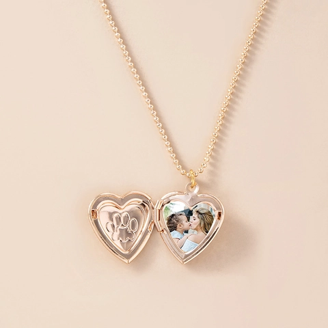 Collana Medaglione Cuore Lega Impronta Di Zampa Cornice Foto Pendente Gioielli Vintage Per Donne Ragazze