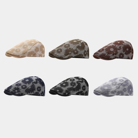 Vintage Daisy Floral Print Cotton Newsboy Cap Retro Adjustable Ivy Flat Hat For Women Men Casual Outdoor Fashionable