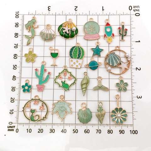 Emaille Zinklegierung Anhänger Grüne Natur Thema Seemuschel Kaktus Planet Für DIY Schmuck Armband Halskette Herstellung