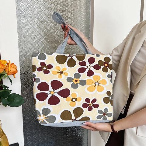 Grand Sac Fourre-tout En Toile Pour Femmes Imprimé Floral Géométrique Sac À Épaule Avec Fermeture Éclair Décontracté
