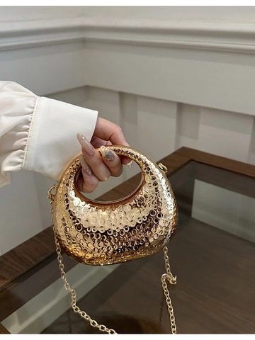 Mini Evening Bag Metallic Acrylic Hammered Texture Ring Handle Chain Strap Crossbody Party Banquet