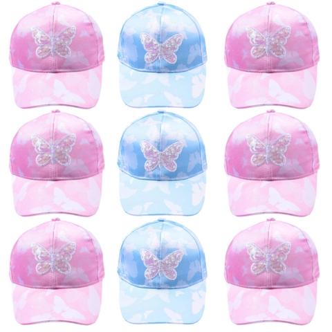 Cappellino Da Baseball Per Bambini Stampa Farfalla Patch Paillettes Cappello Da Sole Regolabile Per Ragazze