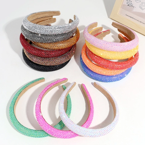 Full Rhinestone Padded Headband Wide Baroque Glitter Hair Band Handmade Sparkly Fashion Accessory For Women