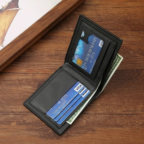 Portafoglio Uomo Bifold Pelle PU Grana Litchi Moda Business Multifunzionale Porta Carte Retrò Cuciture A Contrasto