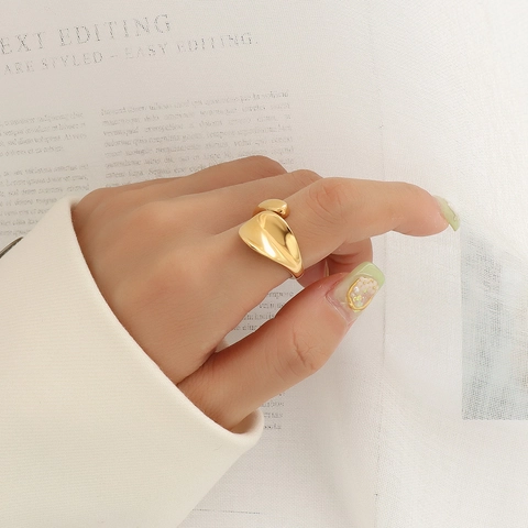 Irregular Geometric Ring Minimalist Liquid Metal Texture Organic Titanium Steel 18K Gold Plated Adjustable Fashion Jewelry