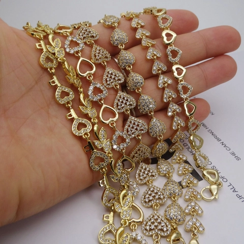 Fashion Zirconia Heart Bracelet Gold Plated Copper Four Leaf Clover Adjustable Bracelet For Women Geometric Zirconia Jewelry Gift