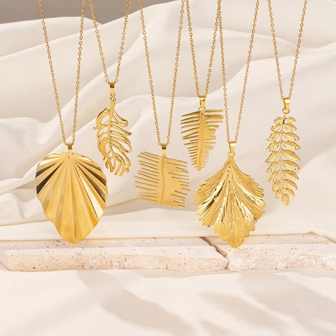 Minimalist Leaf Feather Pendant Necklace Stainless Steel Bohemian Elegant Jewelry For Women