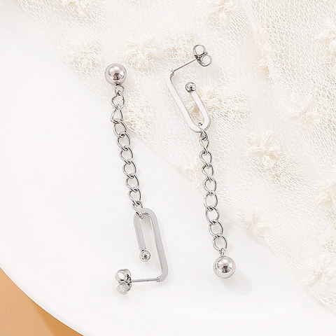 Pendientes Largos De Borla Acero Inoxidable Minimalista Geométrico Perla Redonda Cadena Para Mujeres Moda Elegante