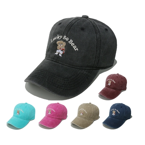 Berretto Da Baseball In Cotone Lavato Ricamo Orso Cartone Animato Protezione Solare Regolabile Vintage Casual Per Donne Uomini