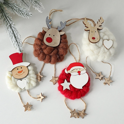 Decorazioni Natalizie Da Appendere In Lana Di Feltro Legno Fatto A Mano Renna Babbo Natale Pupazzo Di Neve Bambole