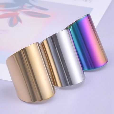 Anello In Acciaio Inossidabile 304 Largo Minimalista Geometrico Aperto Regolabile Lucidato Superficie Specchio Gioielli Unisex