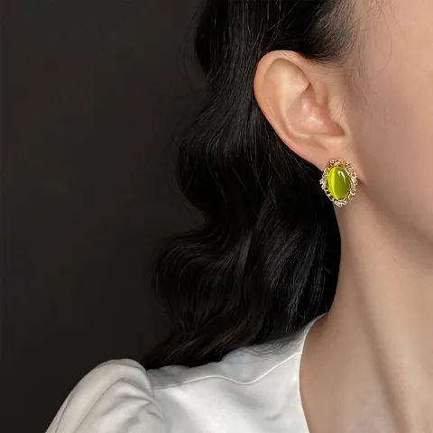 Orecchini a Fiore in Zirconia Verde Oliva Stile Foresta Orecchini a Bottone in Rame Eleganti Vintage per Donna Gioielli per Feste di Matrimonio