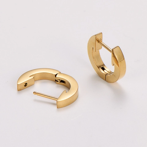 Pendientes De Aro Acero Inoxidable 304 Chapado En Oro 18K Liso Redondo Geométrico Minimalista Estilo Huggie Joyas