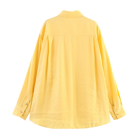 Women Long Sleeve Shirt Polyester Poplin Loose Fit Curved Hem Lapel Button Down Casual Streetwear Solid Stripe Tops