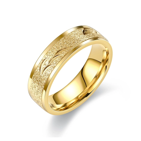 Fashion Titanium Steel Ring Frosted Matte Finish Etched Leaf Pattern Simple Commute Jewelry For Men And Women