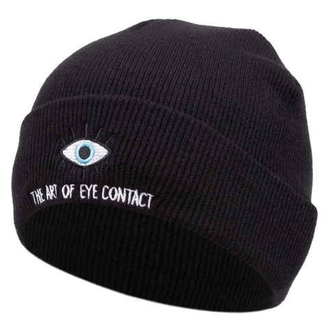 Embroidered Eye Art Of Eye Contact Knit Beanie Hat For Men And Women Warm Acrylic Cuffed Winter Skull Cap Hip-Hop Style