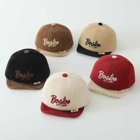 Cappello Da Baseball In Velluto A Coste Per Bambini Lettere Ricamate Patchwork Tesa Morbida Cappellino Regolabile Neonati