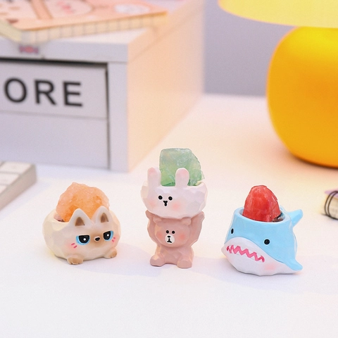 Figura De Resina De Animal Lindo Con Piedra De Cristal Caja Ciega Adorno De Escritorio Kawaii Piedra Difusora De Aromaterapia Regalo